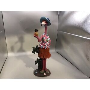 Flamingo Lei Grass Skirt Blue Hat Wearing Pineapple Holding  Pink Flamingo